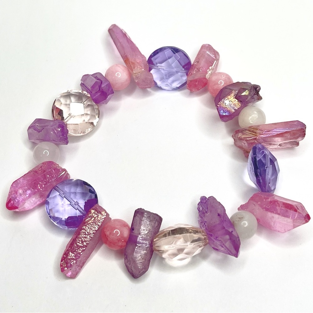 Pink & Purple Quartz Beaded Amulet Bracelet